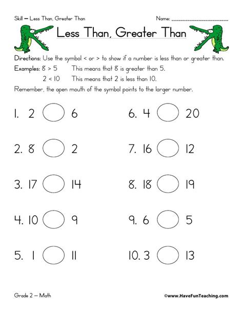 Greater Than Less Than Free Printable Worksheets