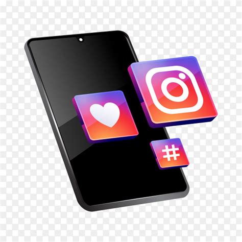 Instagram 3d Social Media Icons With Black Smartphone On Transparent