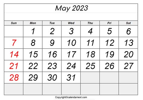 May 2023 Calendar Printable Calendar Next