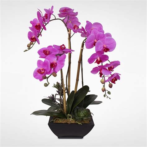Real Touch Phalaenopsis Silk Orchid Arragnement In A Metal Pot Silk