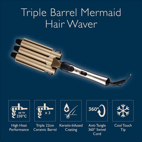 Carmen Triple Barrel Mermaid Hair Waver Champagne And Gold Charlies
