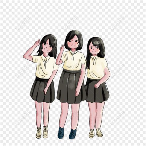 Graduation Photo Of Three Girls Light Yellow Anime Girl Dark Gray