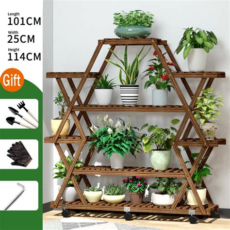 6 Tier 15 Pots Wooden Plant Flower Display Stand Wood Shelf Storage Rack Rack Holder Succulents