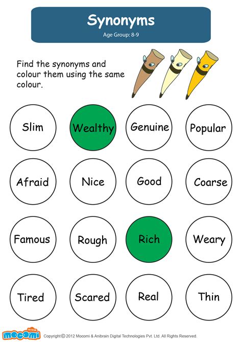 Synonyms Worksheet - Grammar Worksheets for Kids | Mocomi