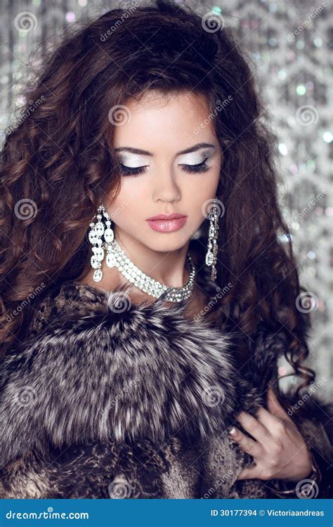 Beautiful Woman With Long Brown Hair In Luxury Fur Coat Closeup Stock My Xxx Hot Girl