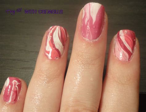 Try It With Carmella Red Water Marbled Nails