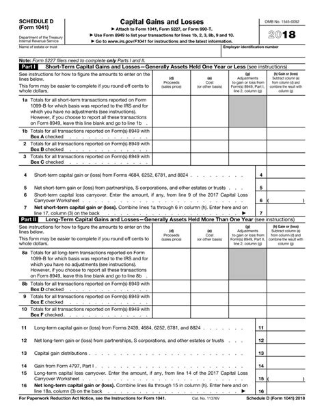 Irs Form 1041 Schedule D 2018 Fill Out Sign Online And Download