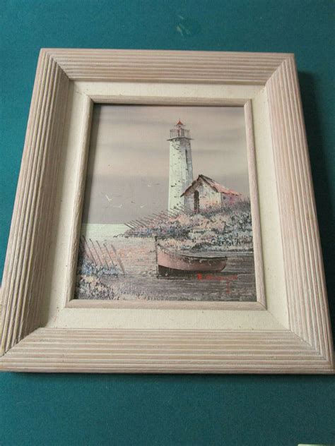 Everett Woodson Signed Original Canvas Lighthouse Boat Oil Painting