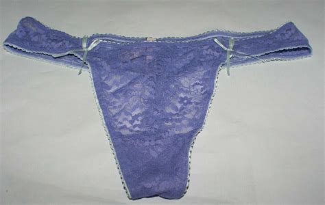 Victorias Secret Womens Purple Thong Panties Sz Xl Lace Edge Trim Bows