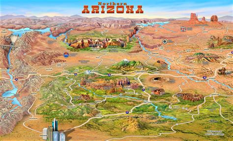 Large detailed tourist attractions panoramic map of Northern Arizona