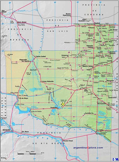 Mapa De Rutas Y Localidades De La Provincia De La Pampa Argentina