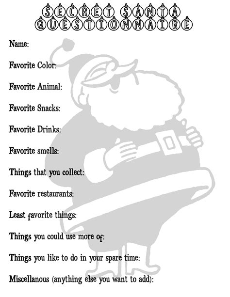 Printable Secret Santa Questionnaire
