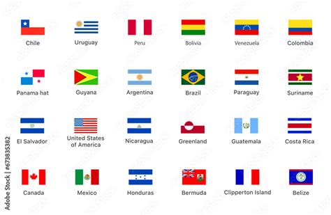 Flags Of The Countries Of The Latin America Continent Color Flags Of
