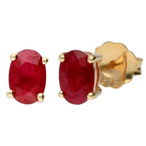 9ct Yellow Gold 6mm Ruby Solitaire Oval Shape Stud Earrings Buy