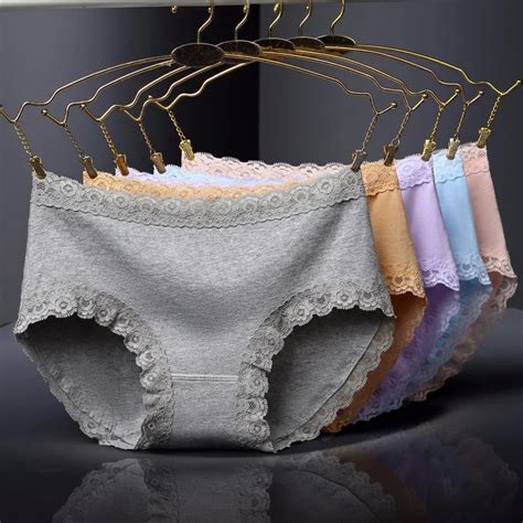 Mozhini Lace Underwear Mid Rise Cotton Panties Seamless Sexy Youthful Briefs Cotton Breathable