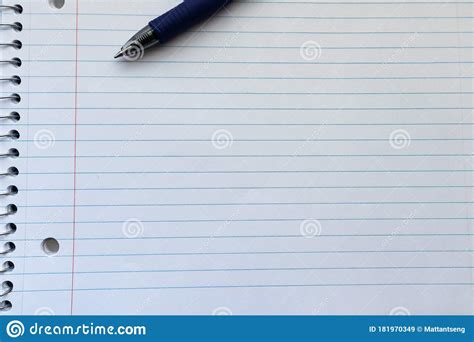 Blank Piece Of Notebook Paper With A Pen Stock Image