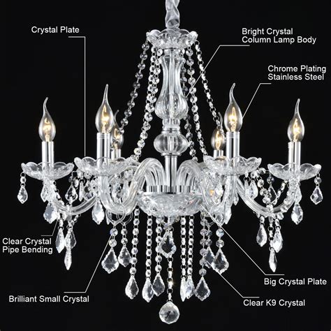 Costway Elegant Crystal Chandelier Modern 6 Ceiling Light Lamp Pendant