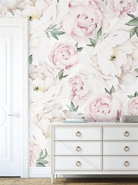 Peony Flower Mural Wallpaper Pink Watercolor Peony Extra Large Wall