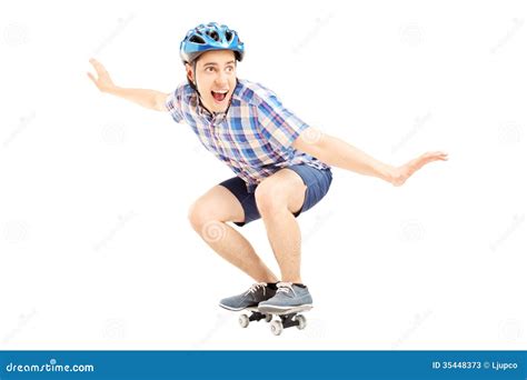 Smiling Guy With Helmet Skating On A Skate Board Stock Image Image 35448373