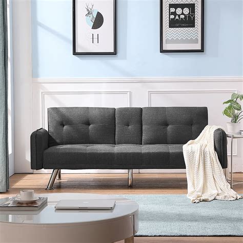 Hommoo Mid Century Futon Sofa Bed Modern Design Lounge Couch Sleeper