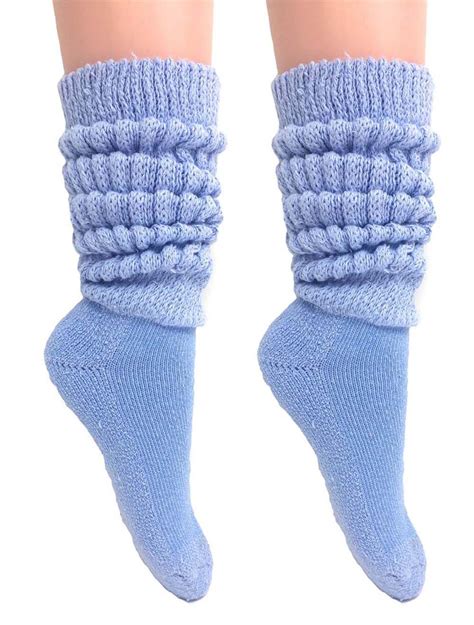 Extra Long Heavy Slouch Socks Light Blue 2 Pair Size 9 11