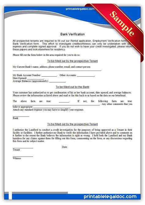 printable bank verification form generic
