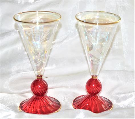 Wedding Goblets Egyptian Hand Blown Glass With 14 K Gold Trim Etsy