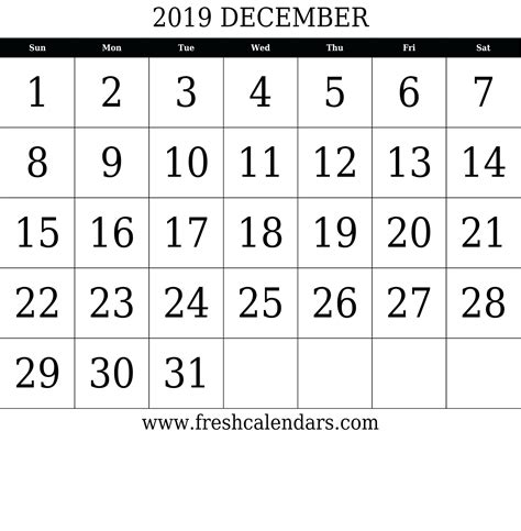 Large Printable Calendar Numbers 1 31 Template Calendar Design