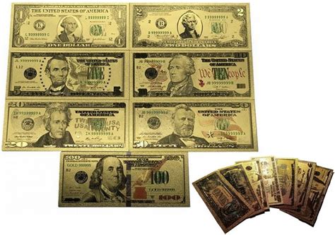 24k Gold Foil Banknote Us Dollar 1 100 Dollar Gold Foil Money Set Of 7