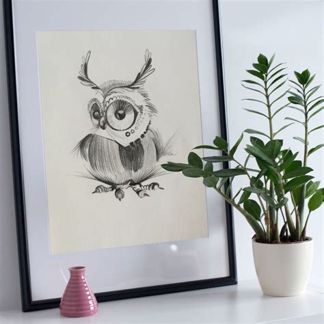 Owl Bird Pencil Drawing A4 Pencil Sketch Owl Original Etsy