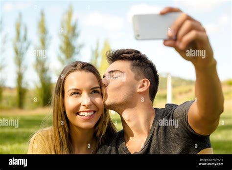Young Beautiful Couple Making A Selfie Stock Photo Alamy