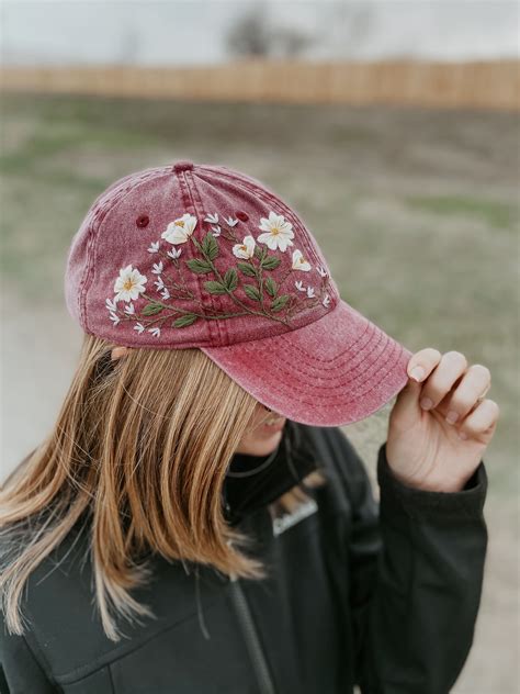 Embroidered Floral Baseball Cap Embroidered Hats Embroidery Tshirt