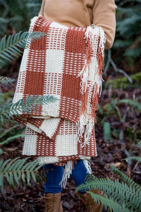 Gingham Throw Blanket Weave Crochet