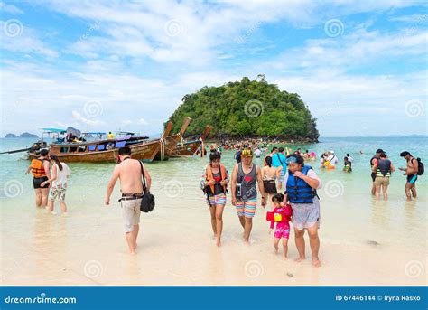 Many Tourists On The Beach At Tup Island Krabi Thailand Editorial