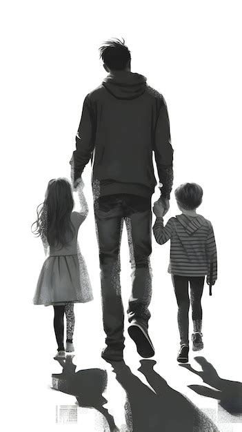 Silueta Negra De Un Padre Con Dos Hijos Sobre Fondo Blanco Vector