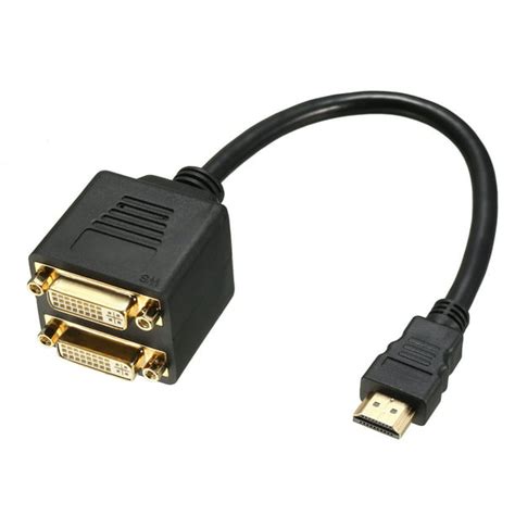 hdmi to dvi splitter cable 1 male to 2 female 24 5 dual link y video cable 1ft 30cm for screen