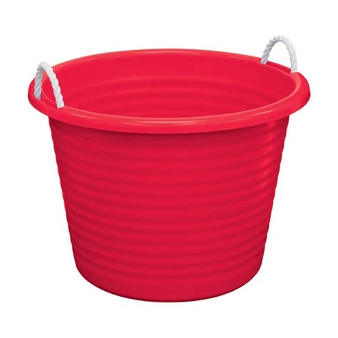 Features 21.5 diameter and is 16.25 tall. United Solutions 17 Gal. Rope Handle Tub in Cherry Red ...