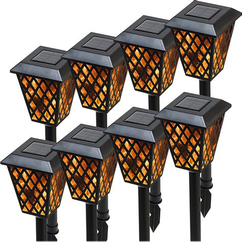 Solar Outdoor Pathway Lights, Flickering FlameTiki Torch Style, LED, Pack of 8 - Morvat.com