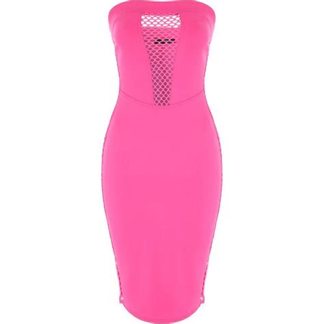 Hot Pink Fishnet Bandeau Dress 37 Liked On Polyvore Featuring