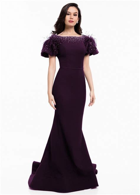 Gorgeous Satin Bateau Neckline Mermaid Mother Of The Bride Dress With Beadings Belt Feathers In