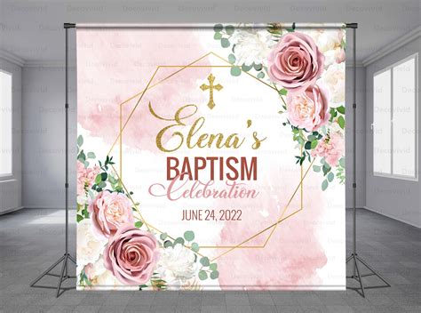 Pink Floral Baptism Backdrop Christening Backdrop Holy Baby Etsy