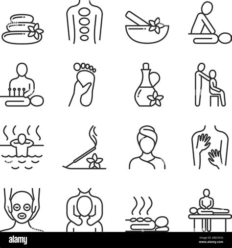 Relaxing Massage And Organic Spa Line Pictograms Hand Therapy Vector Icons Spa And Therapy