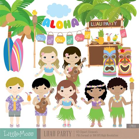 Luau Party Digital Clipart Aloha Clipart Hawaii Clipart Etsy