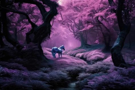 Premium Ai Image Dark Purple Forest Full Of Magic And Mystery With