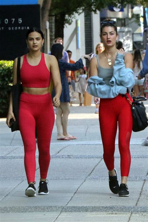 Camila Mendes Sports Red Crop Top And Leggings As She Heads To The Gym With Rachel Matthews In