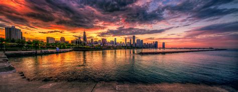 Chicago Sunset Skyline Panoramic Hdr By Delobbo On Deviantart