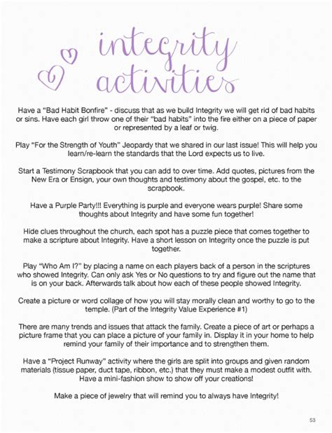 Stand And Shine Magazine Integrity Yw Activity Ideas