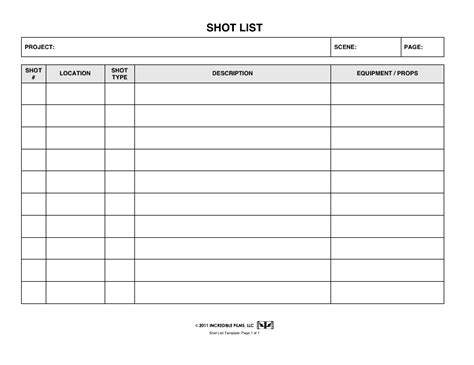 Shot List Template Incredible Films Download Printable PDF Templateroller