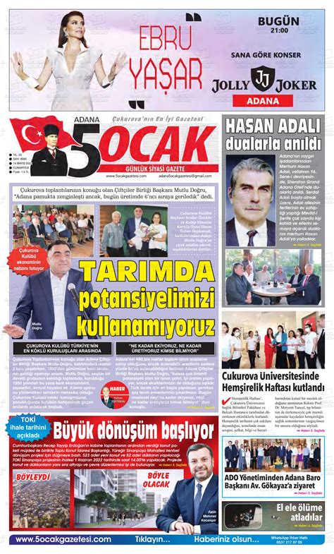14 Mayıs 2022 tarihli Adana 5 Ocak Gazete Manşetleri