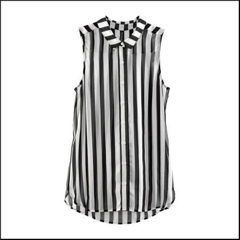 women s fashion style black and white vertical stripes sleeveless chiffon shirt blouse in